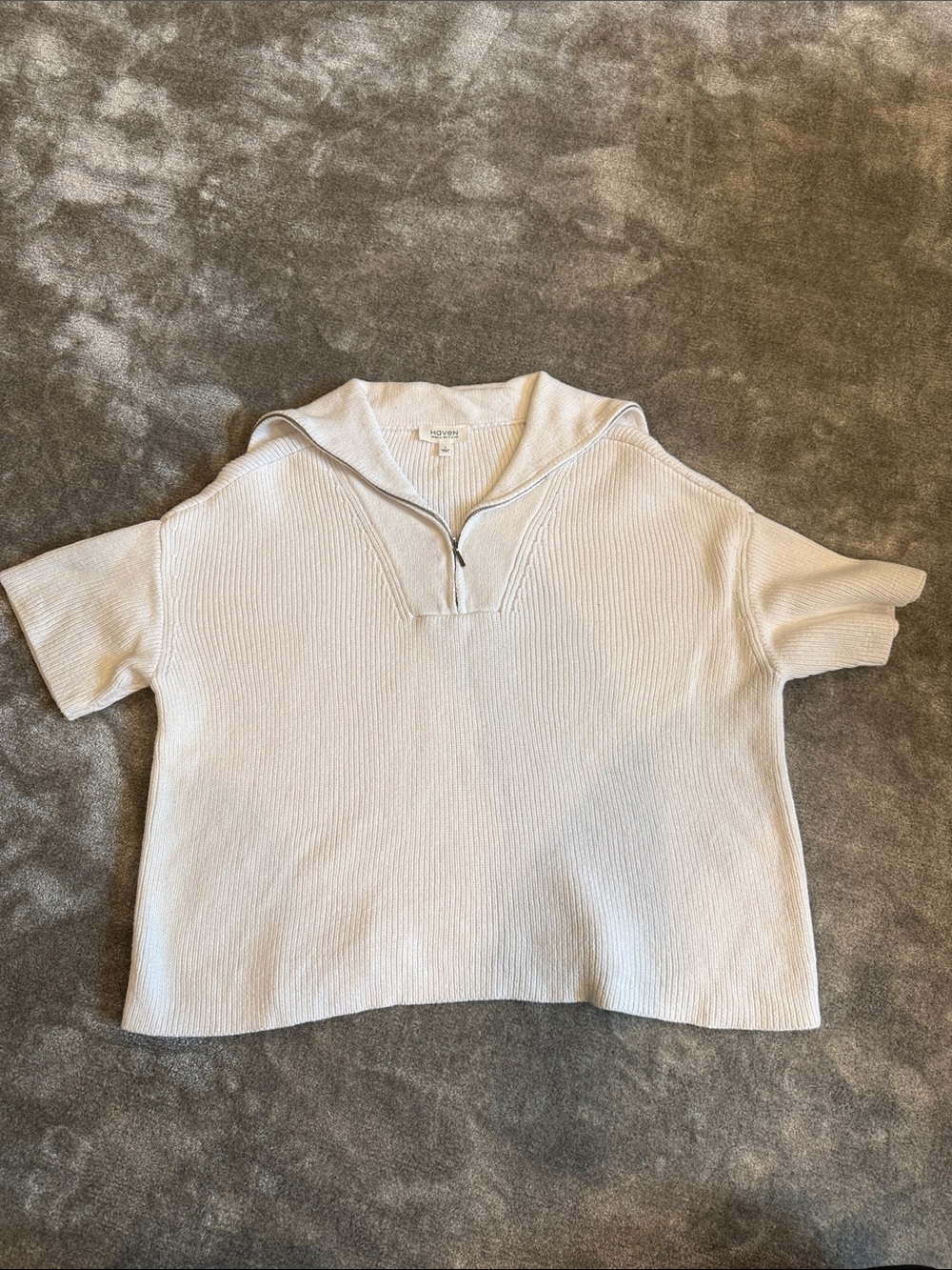 Women's Short Sleeve Zip-Collar Sweater - Cream